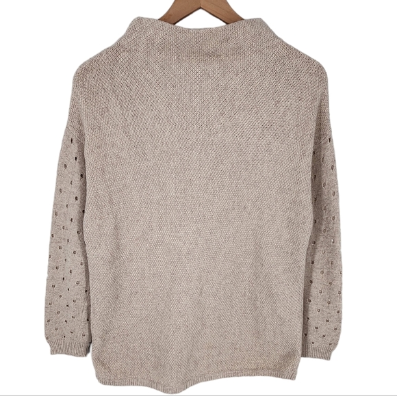 Anthropologie Moth Cashmere Blend Mock Neck Perforated Sleeve Sweater Medium - Picture 2 of 10